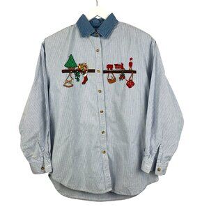 Vintage Solutions Shirt Womens Small Christmas Button Front Long Sleeve Casual